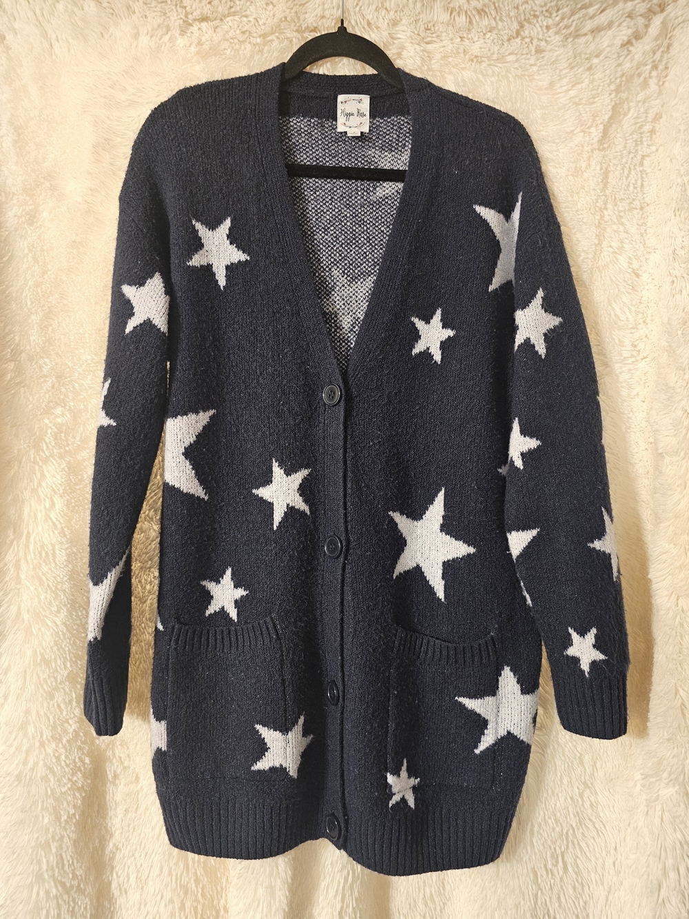 Hippie Rose Navy Cardigan with White Star Pattern